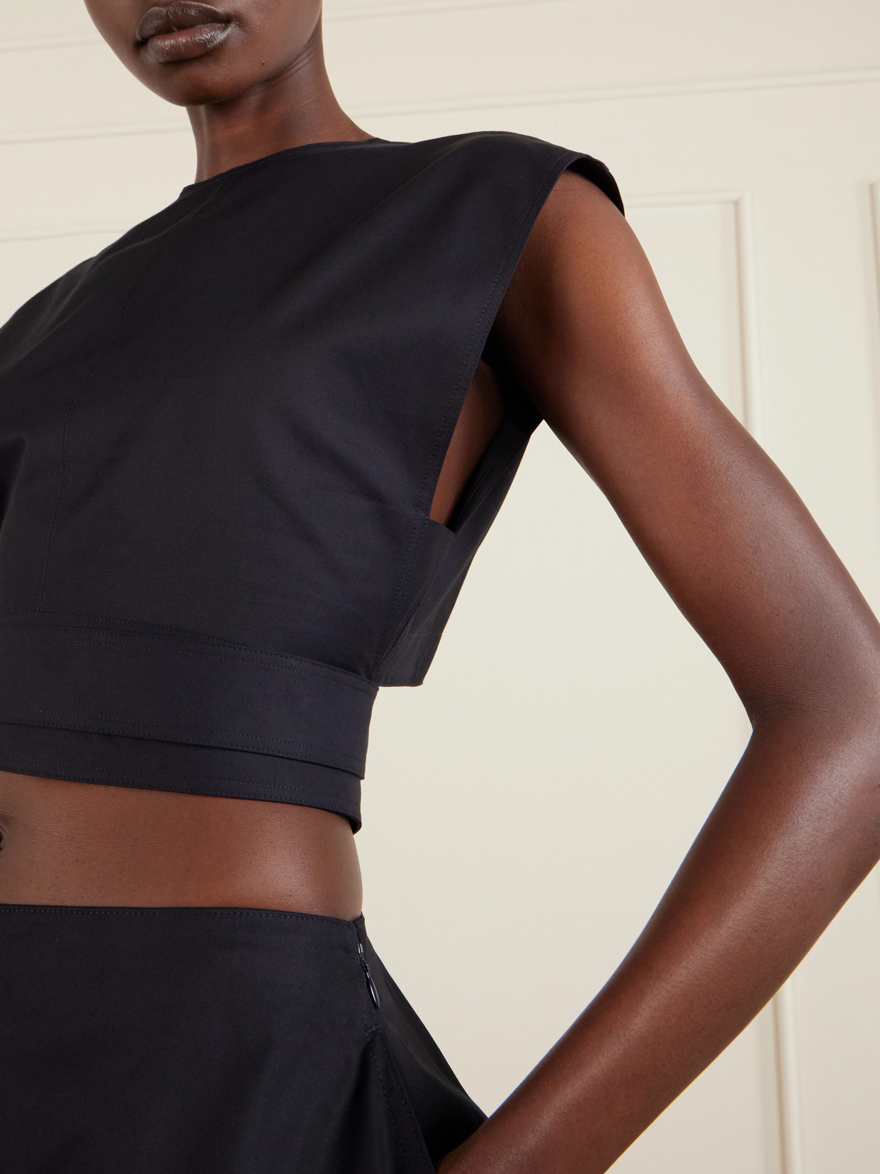 Alaïa - Belted Cropped Cotton-Gabardine Top