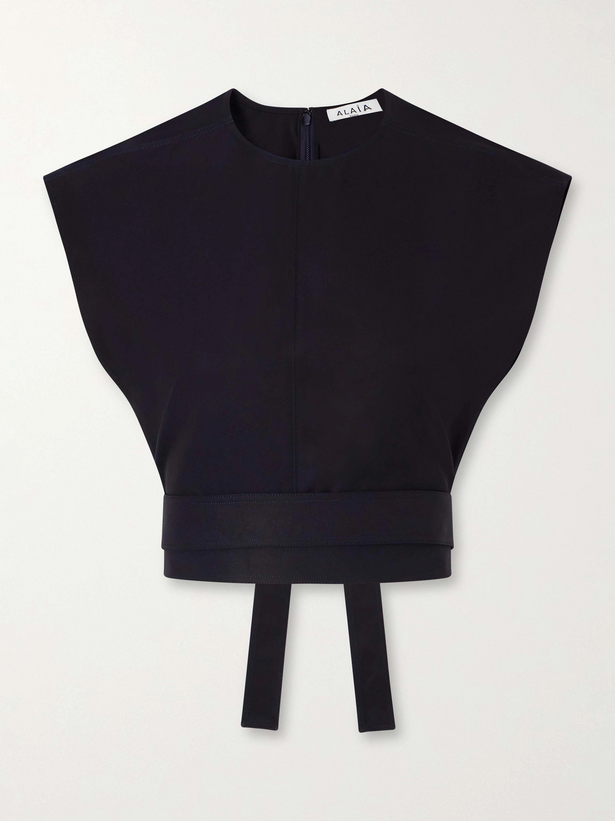 Alaïa Belted Cropped Cotton-gabardine Top In Blue