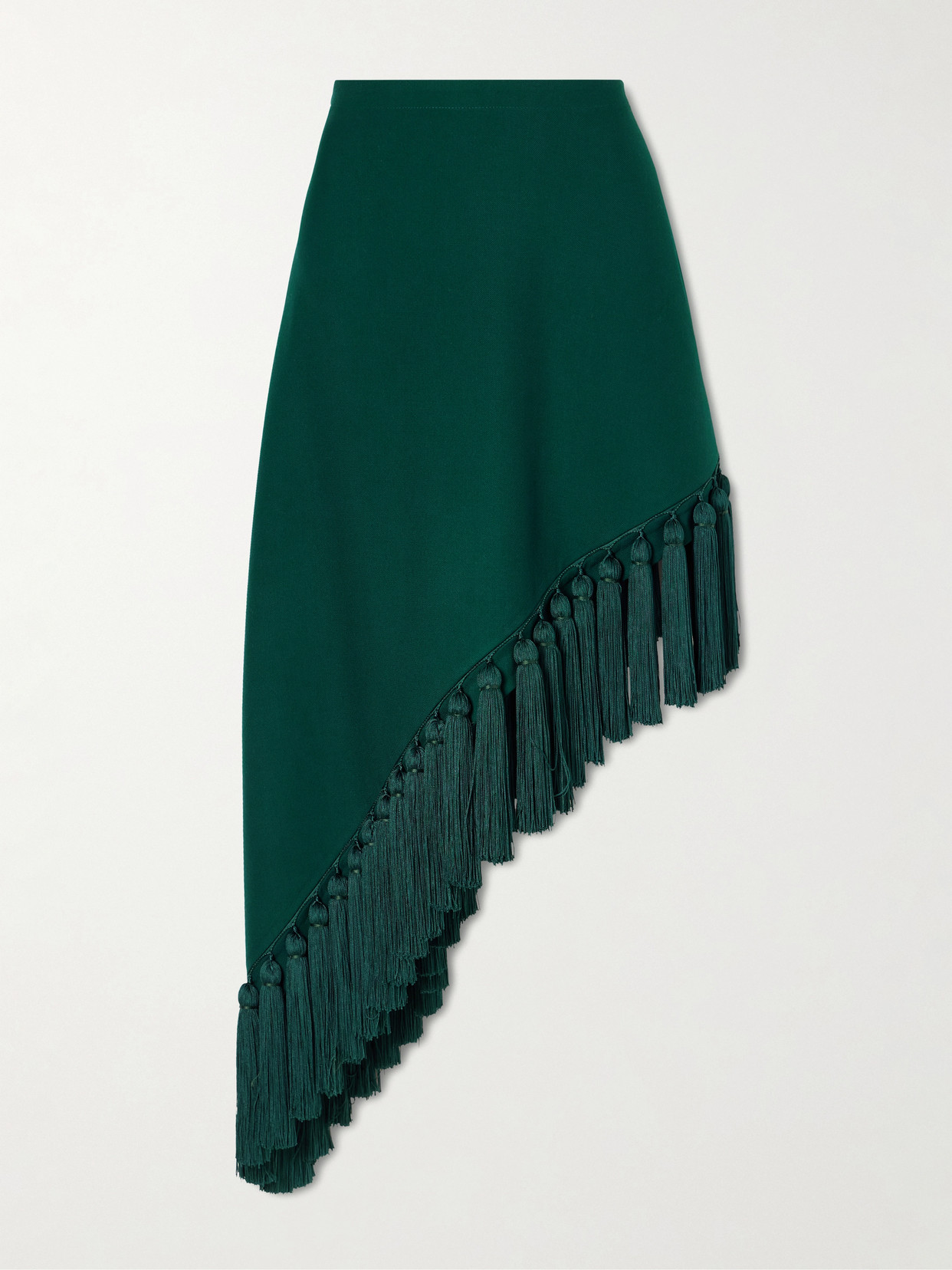 Alaïa - Tassle Fringed Asymmetric Wool-Gabardine Midi