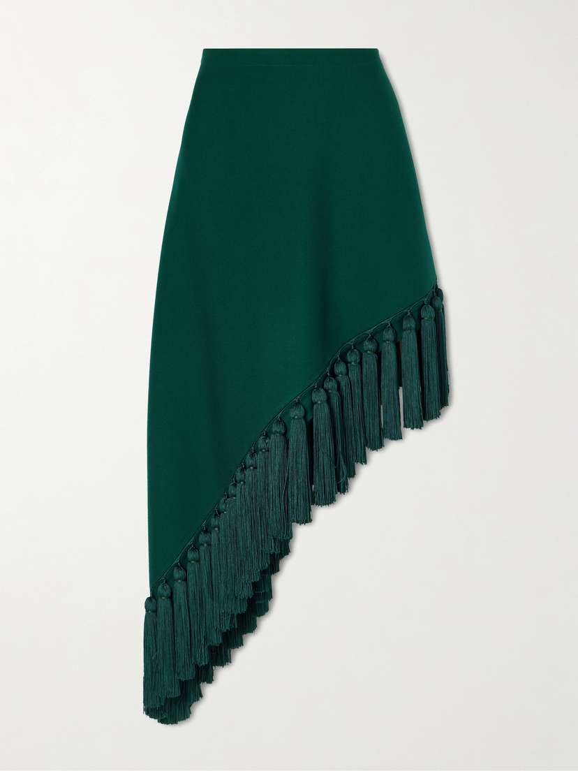 Alaïa Tassle Fringed Asymmetric Wool-gabardine Midi Skirt