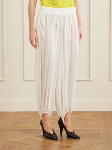 Alaïa Shirred silk-blend georgette tapered pants
