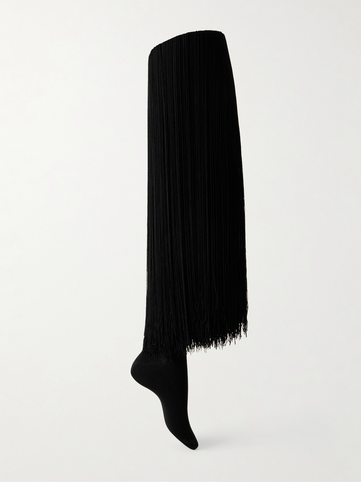 Alaïa Fringed Knit High Socks In Black