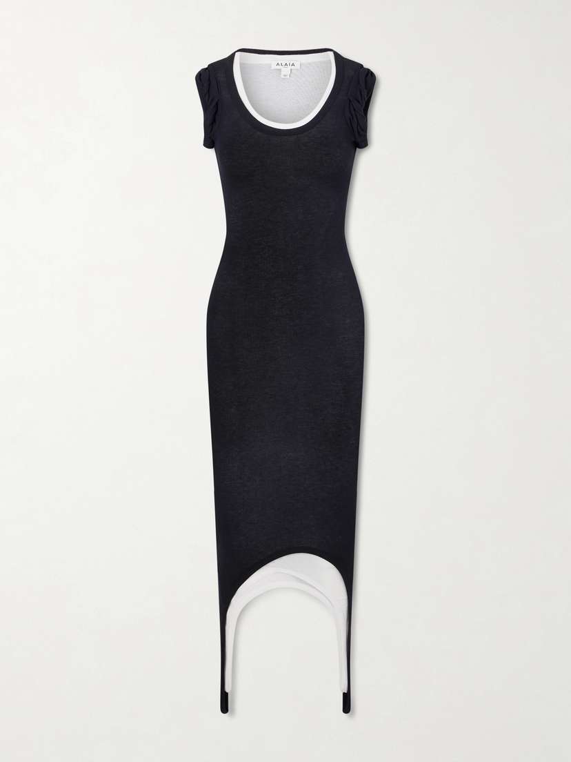 Layered Stretch-knit Midi Dress