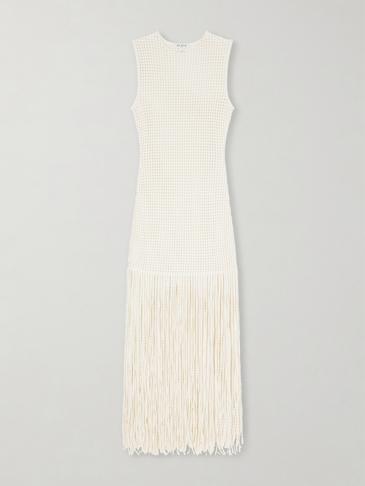 Alaïa Fringed Open-knit Midi Dress In White