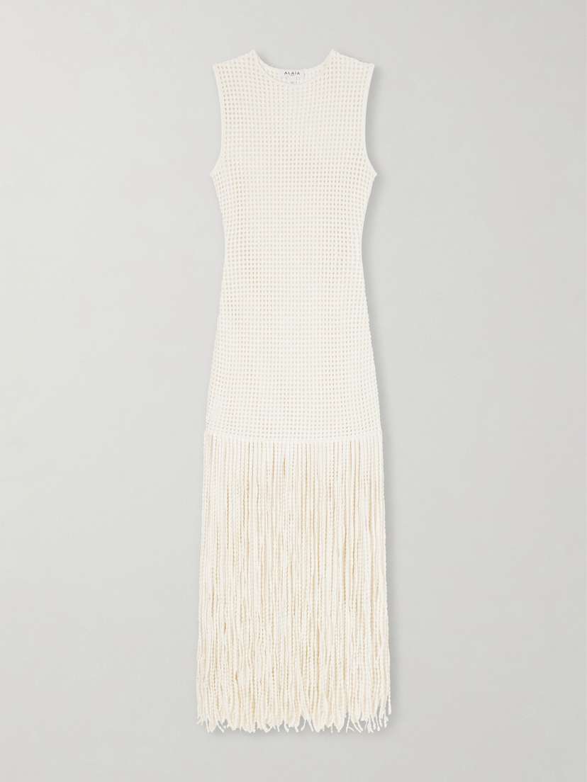 Fringed Open-knit Midi Dress