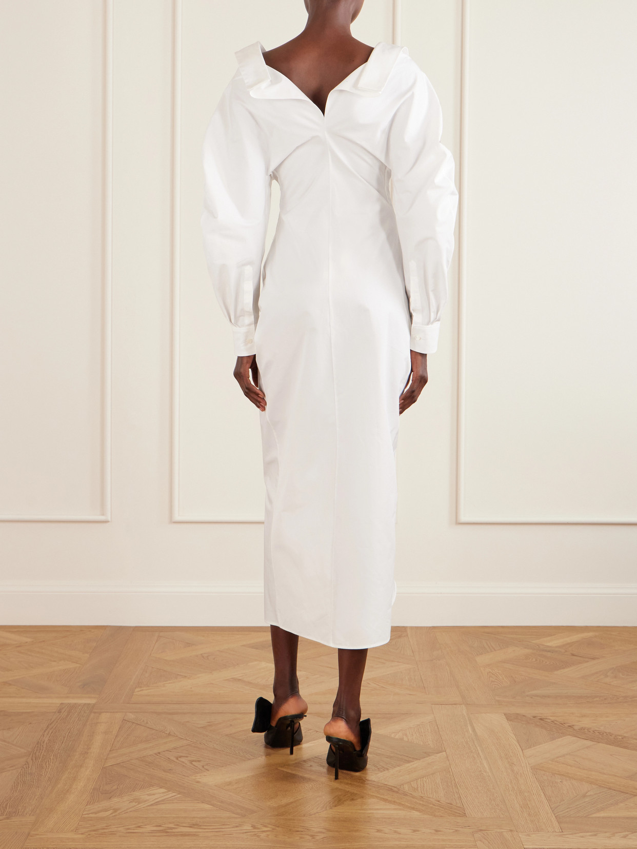 Givenchy Off-the-shoulder Cotton Poplin Midi Shirt Dress In White