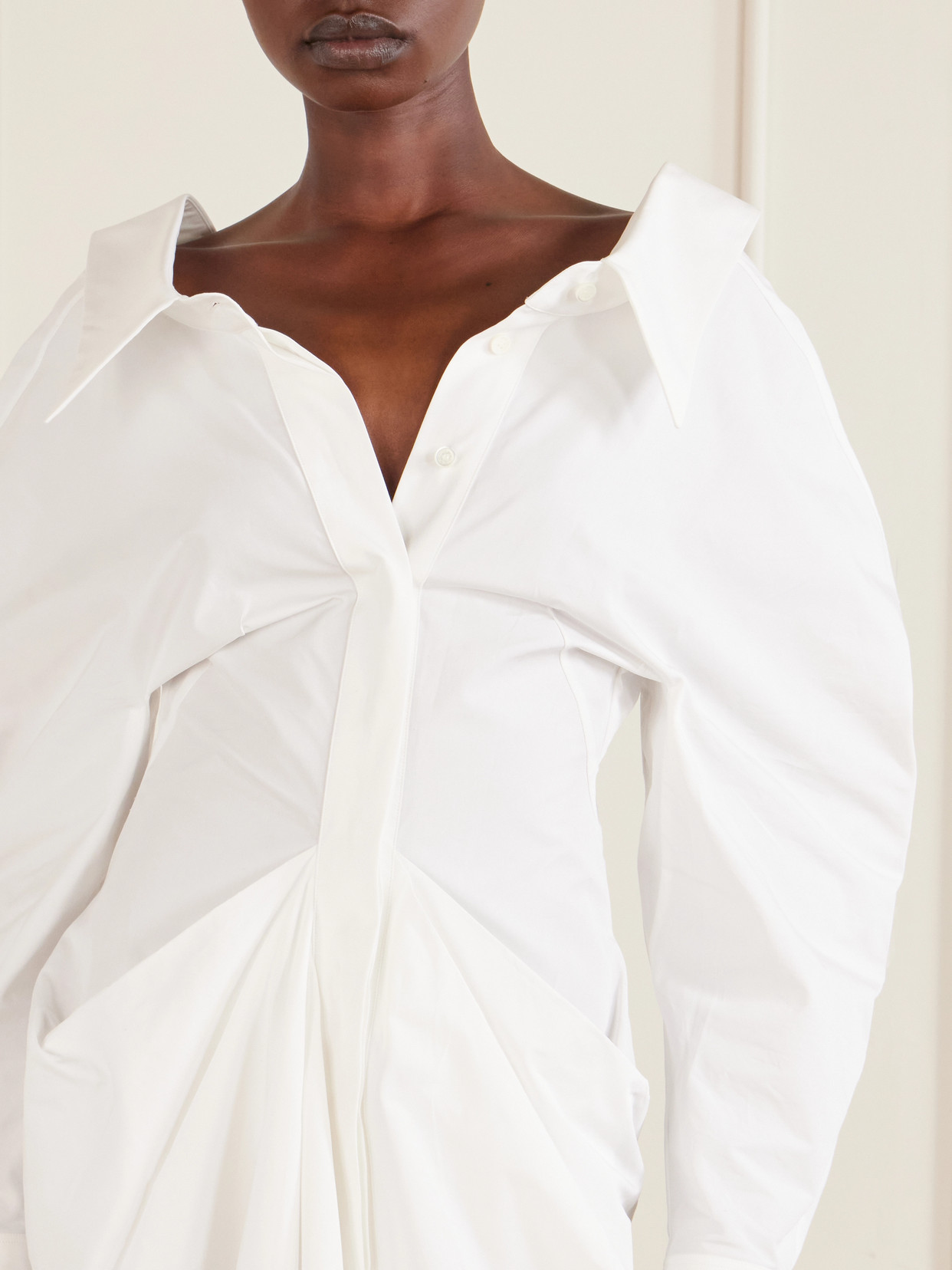 Givenchy Off-the-shoulder Cotton Poplin Midi Shirt Dress In White