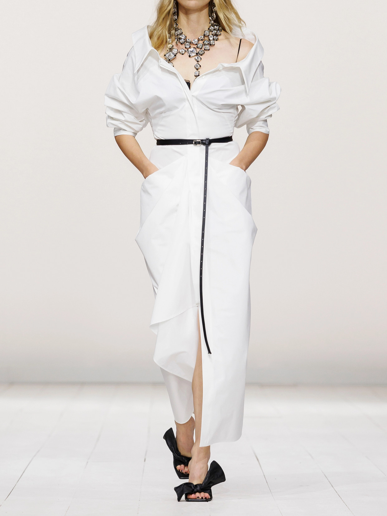 Givenchy Off-the-shoulder Cotton Poplin Midi Shirt Dress In White