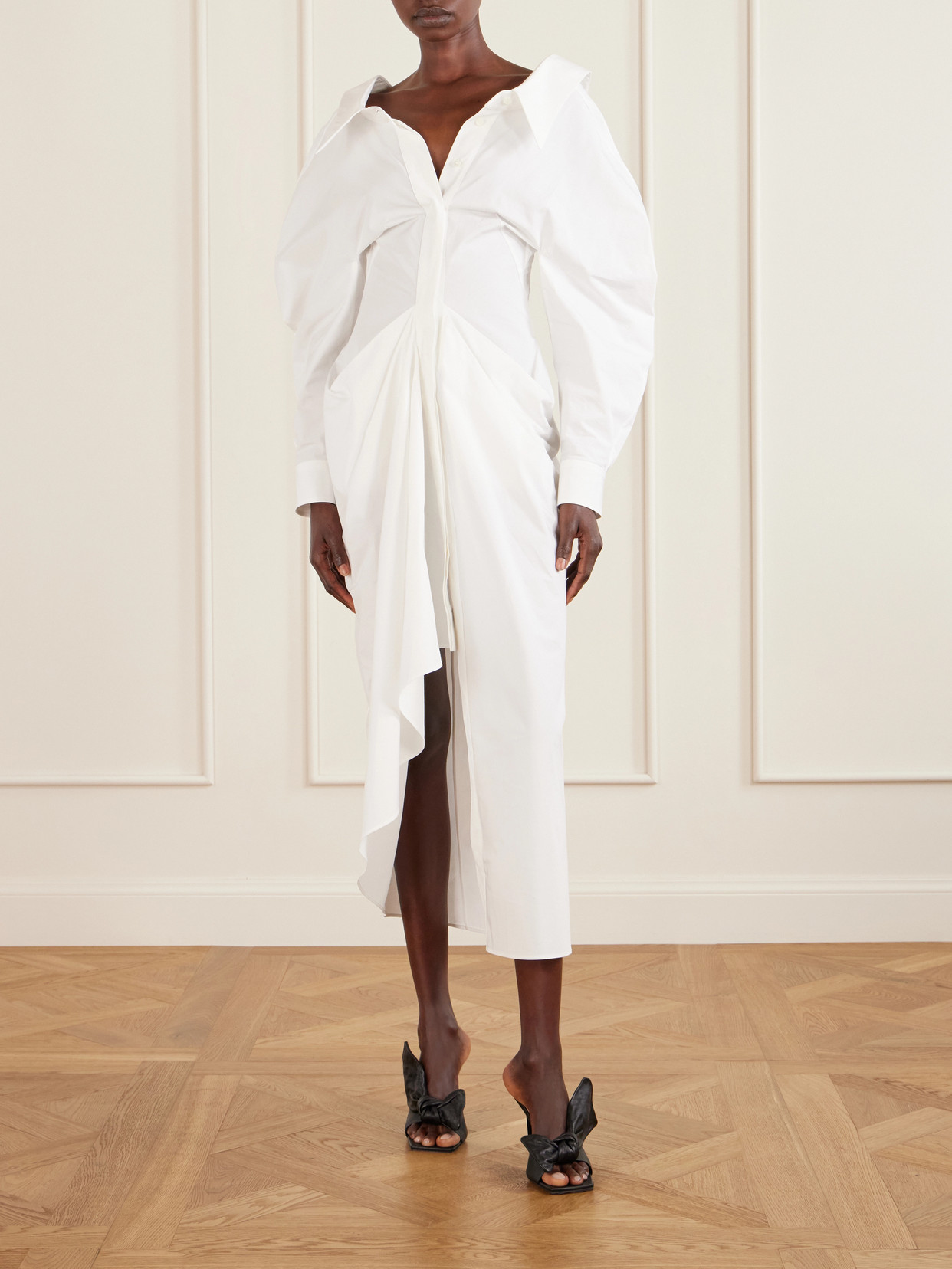 Givenchy Off-the-shoulder Cotton Poplin Midi Shirt Dress In White