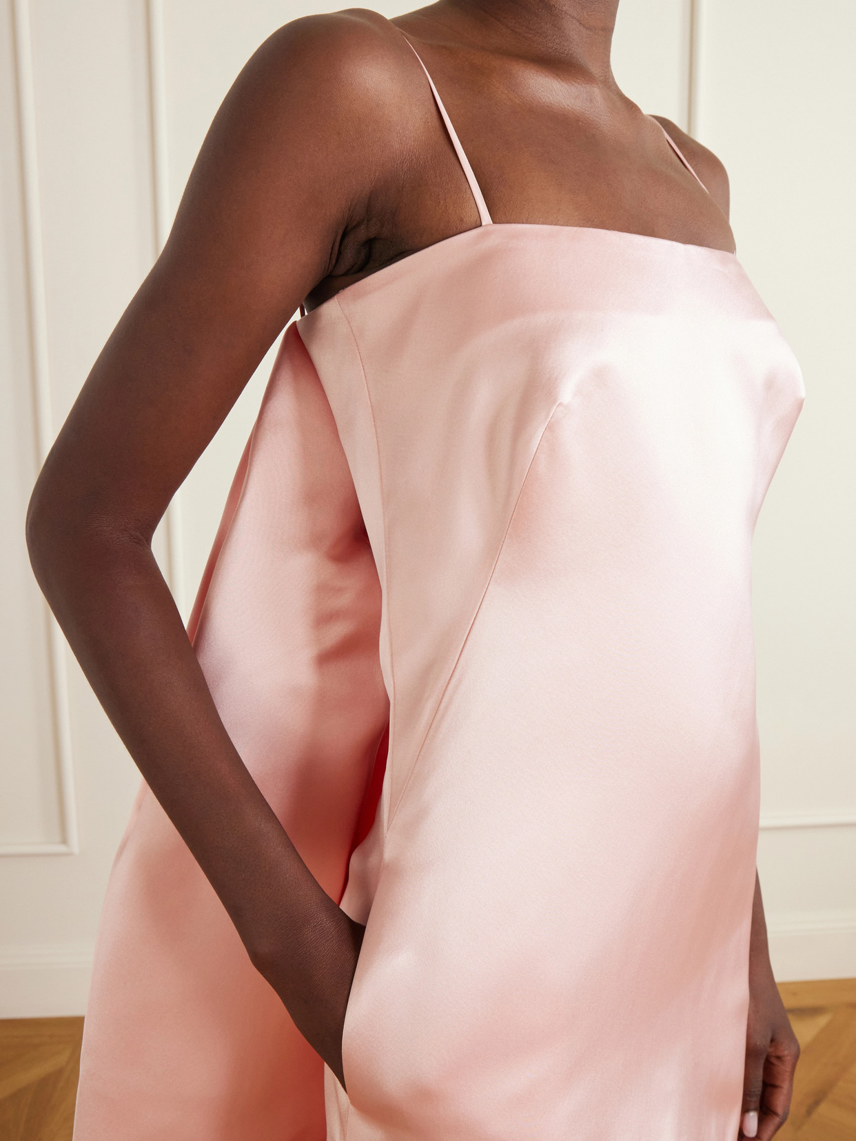 Cape-Effect Silk-Satin Mini Dress