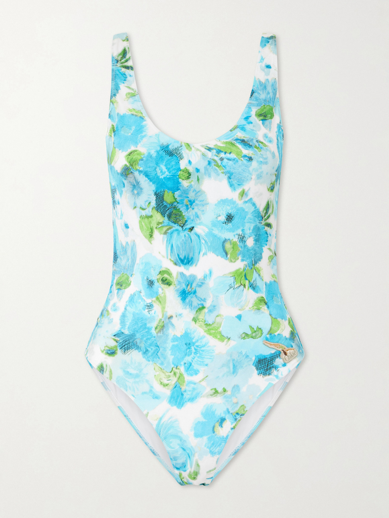 Chloé White And Blue Aqua Flower-print Lycra One-piece Swimsuit In Blue