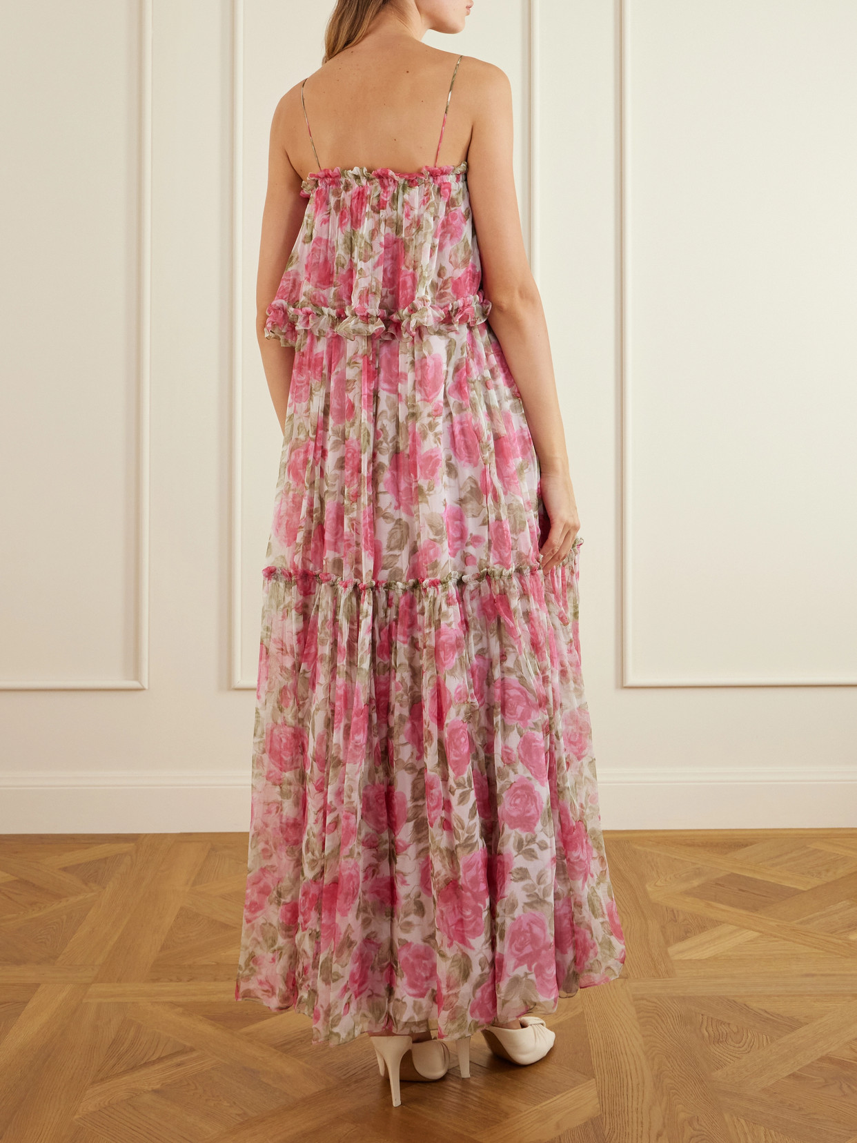 Chloé Chloe Floral Print Ruffled Silk-chiffon Maxi Dress In Pink
