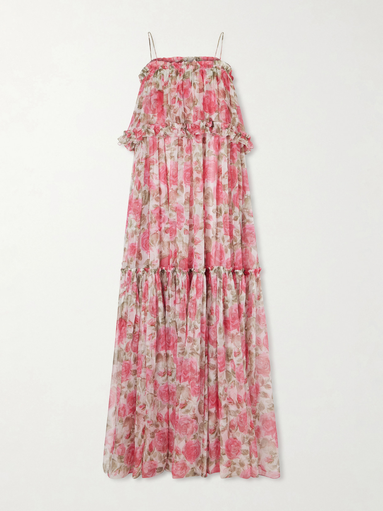Chloé Floral-print Ruffled Silk-chiffon Maxi Dress In Pink