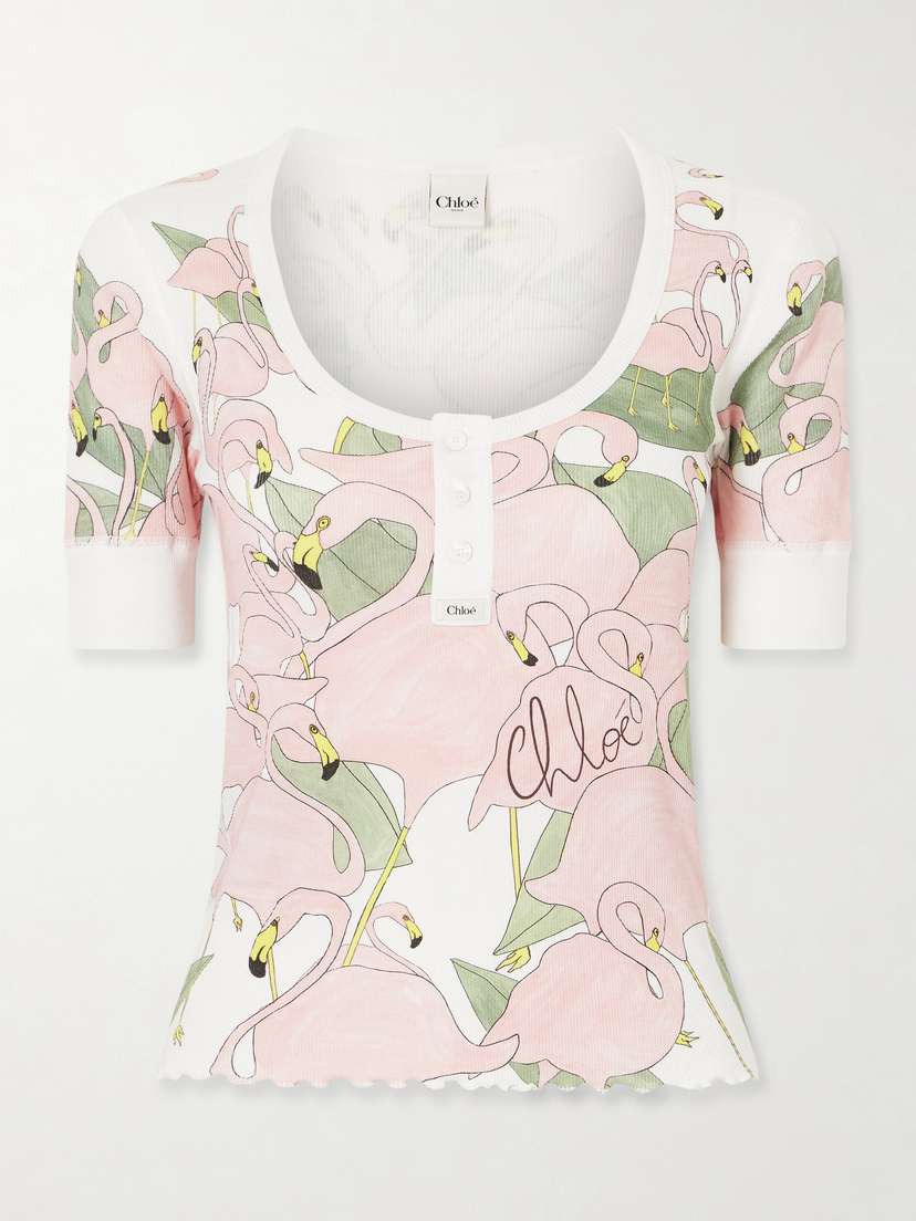 Chloé Printed Ribbed Cotton-jersey T-shirt