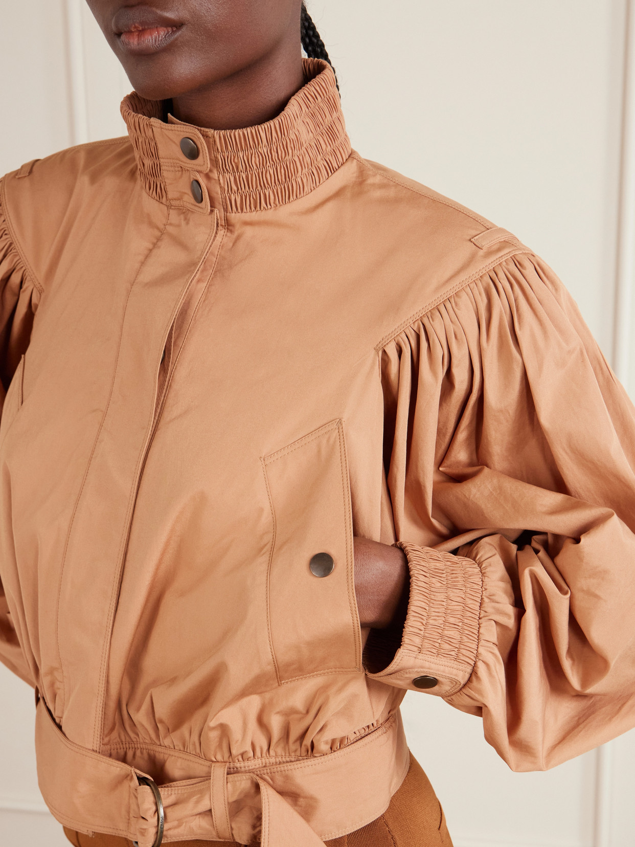 Chloé Ruched Short Cotton Poplin Jacket In Reef Shell In Multi