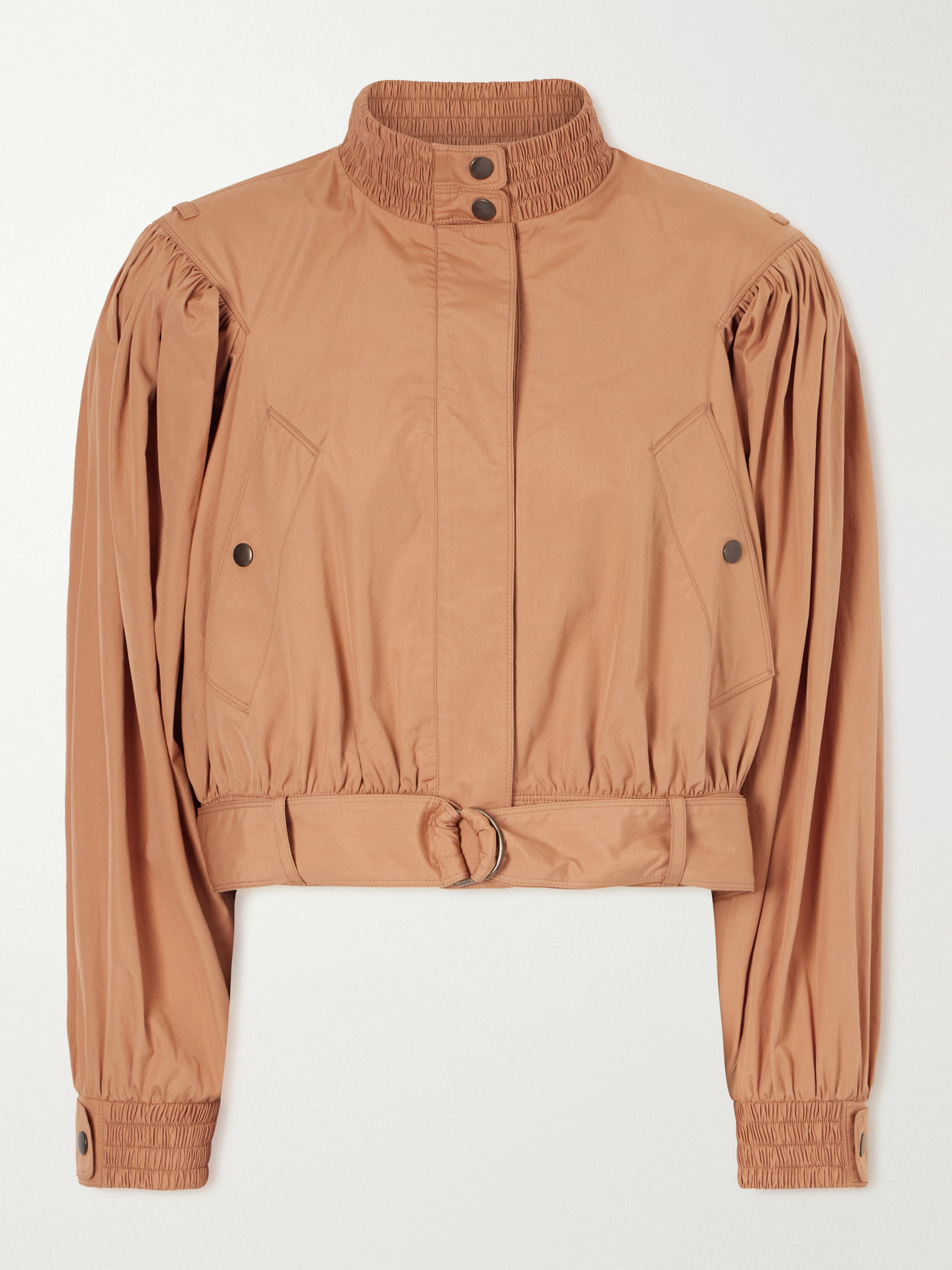 Chloé Cropped Belted Gathered Cotton-poplin Jacket In Neutral