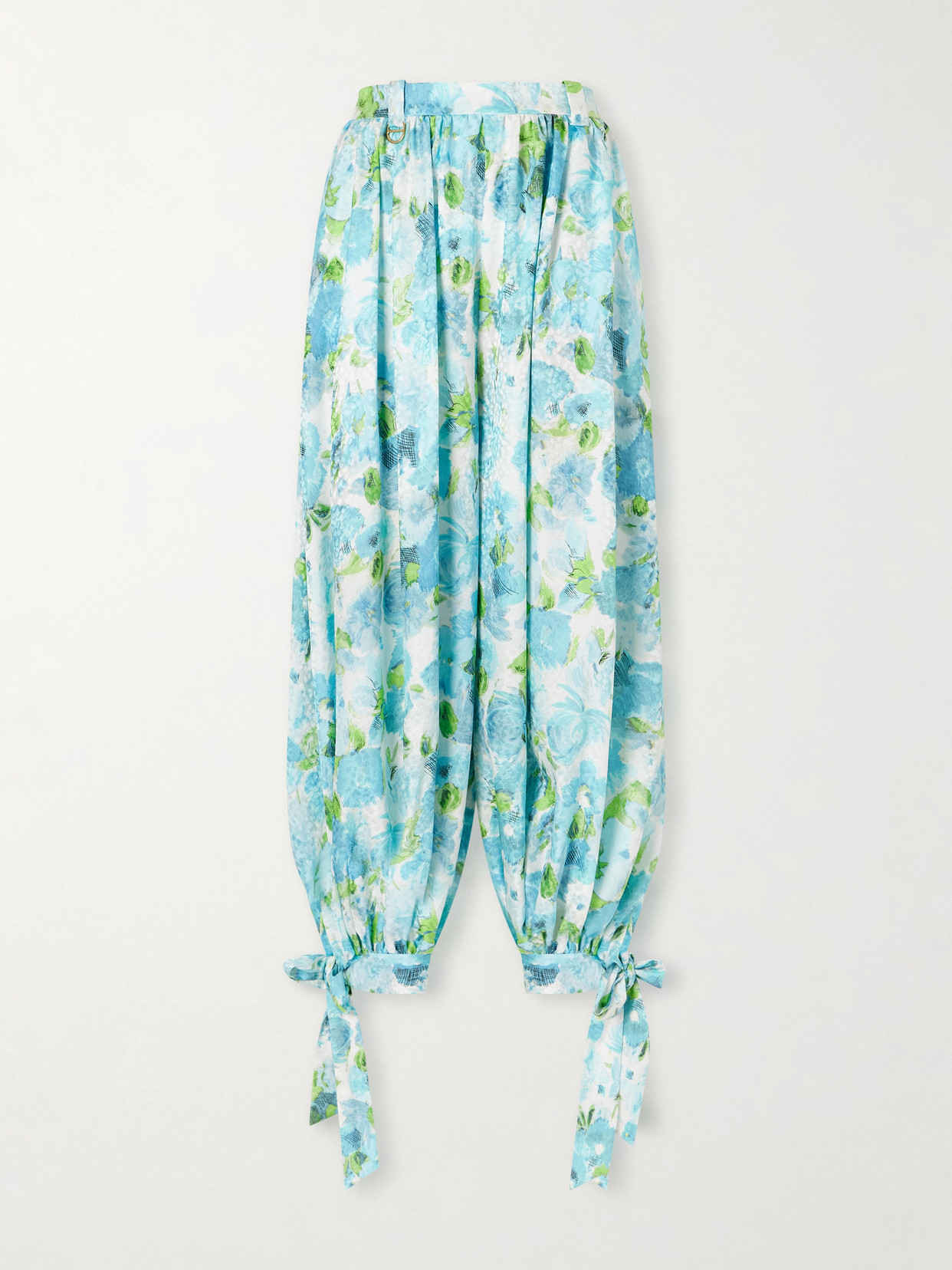 Chloé Floral-print Silk-jacquard Cropped Pants In Blue