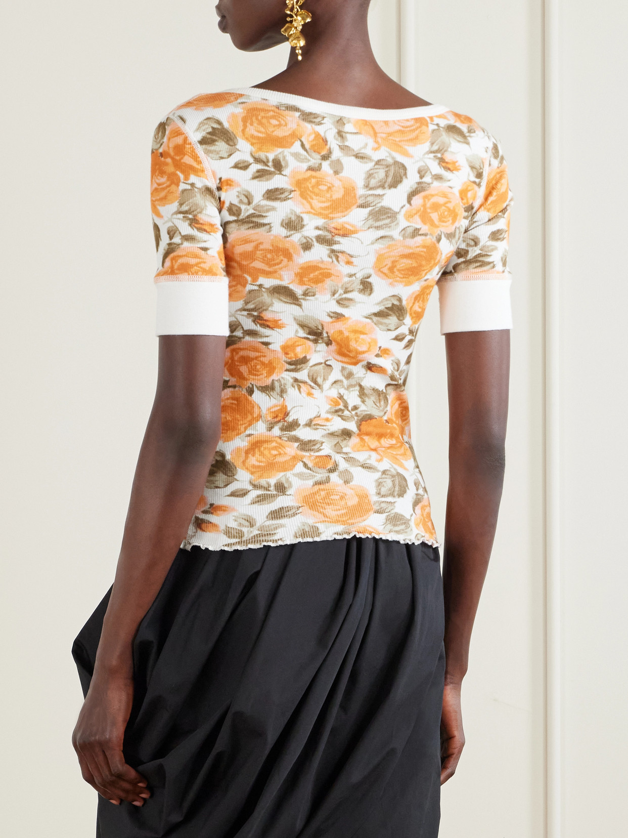 Chloé - Floral-Print Ribbed Stretch-Cotton Jersey T-Shirt