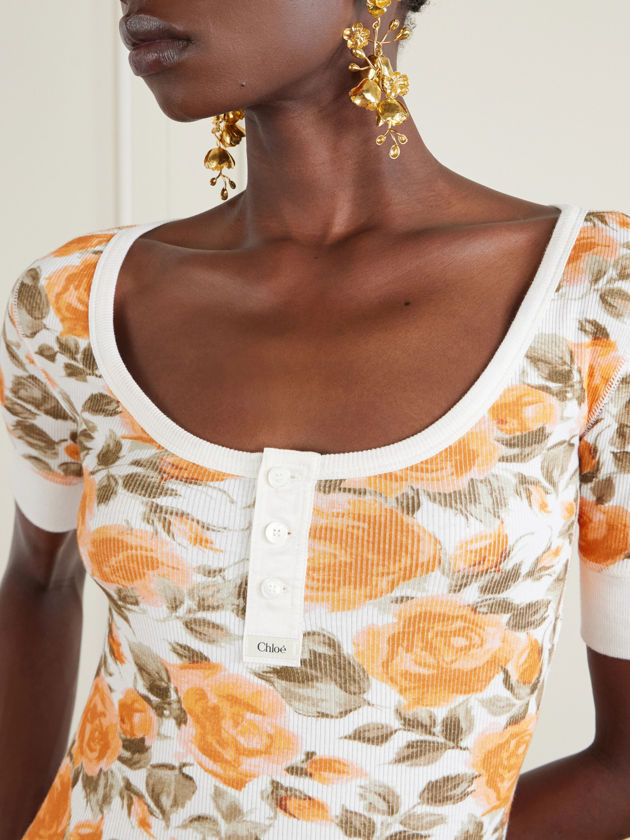 Chloé - Floral-Print Ribbed Stretch-Cotton Jersey T-Shirt