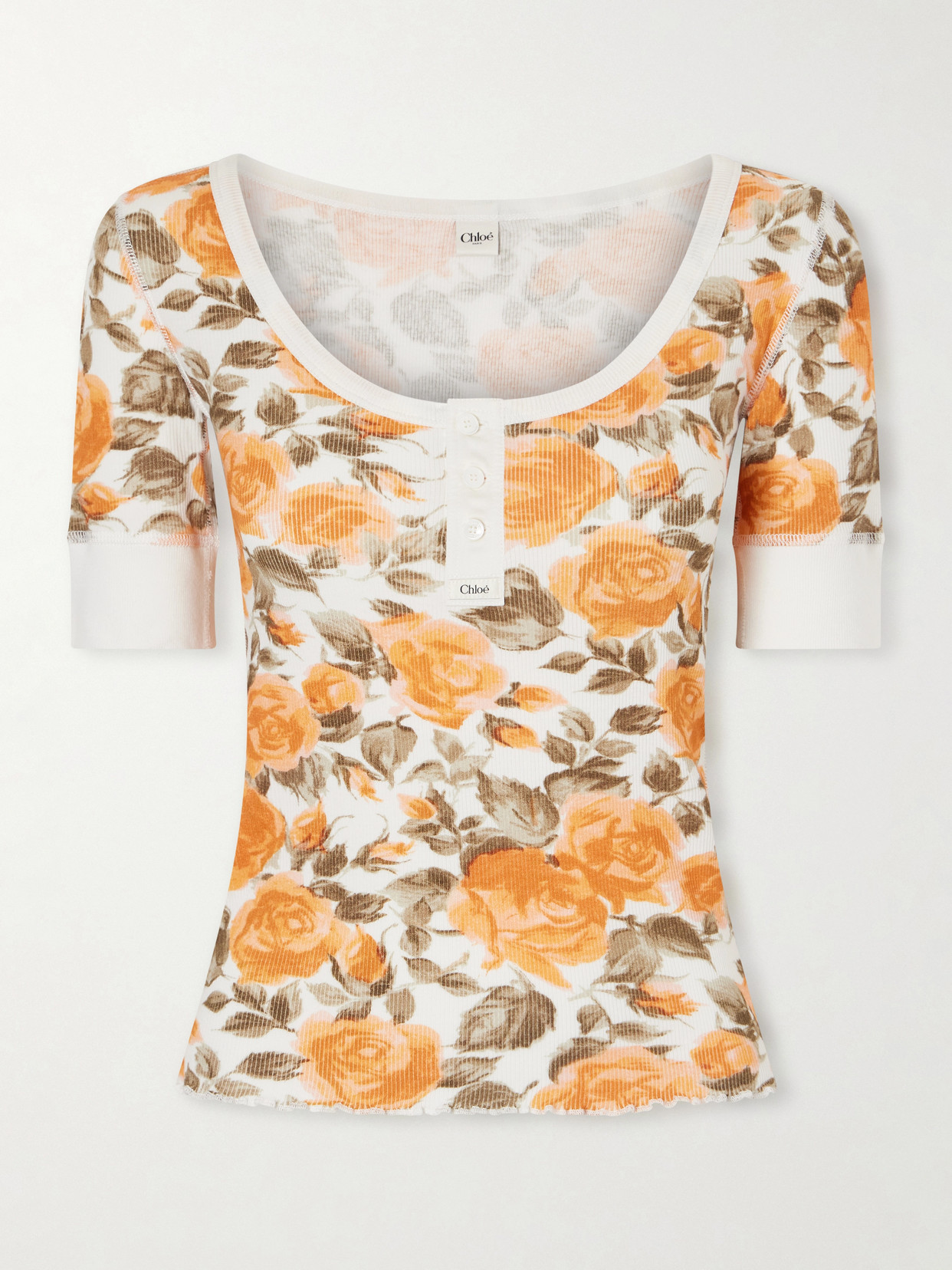 Chloé - Floral-Print Ribbed Stretch-Cotton Jersey T-Shirt
