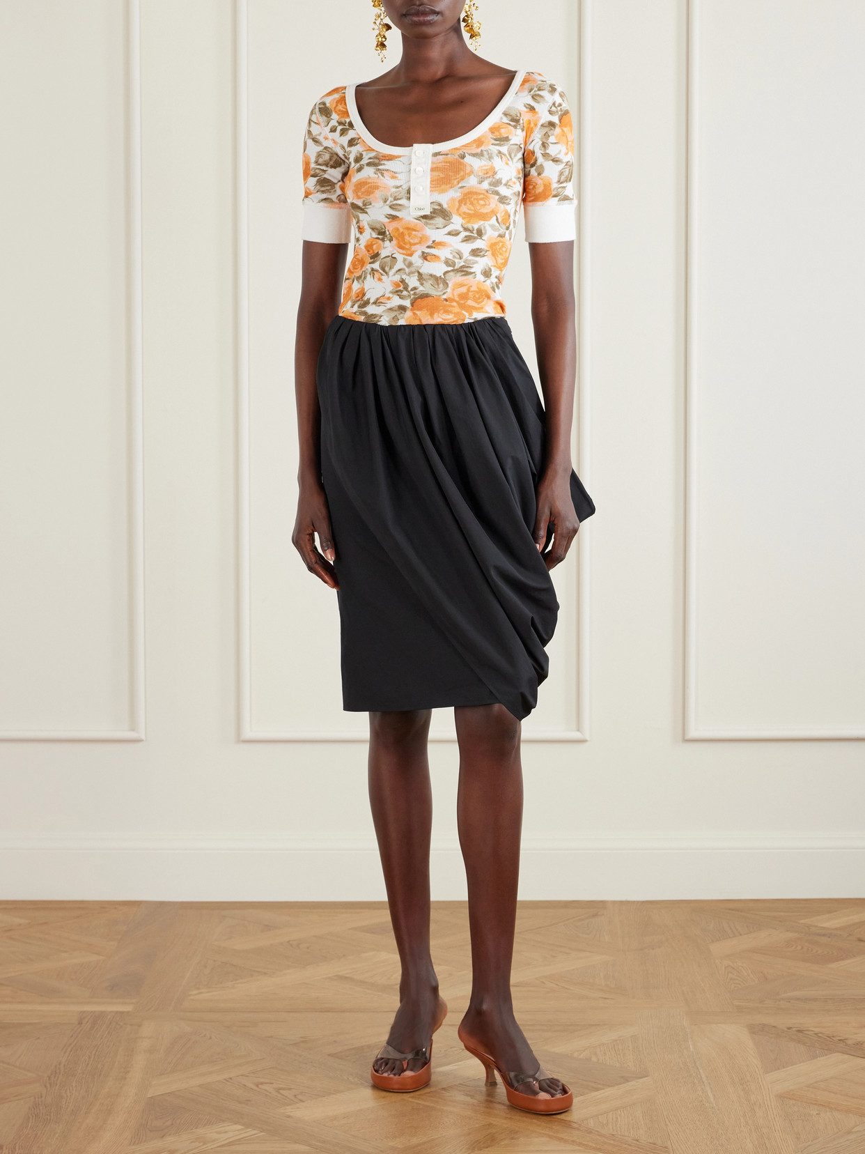 Chloé - Floral-Print Ribbed Stretch-Cotton Jersey T-Shirt