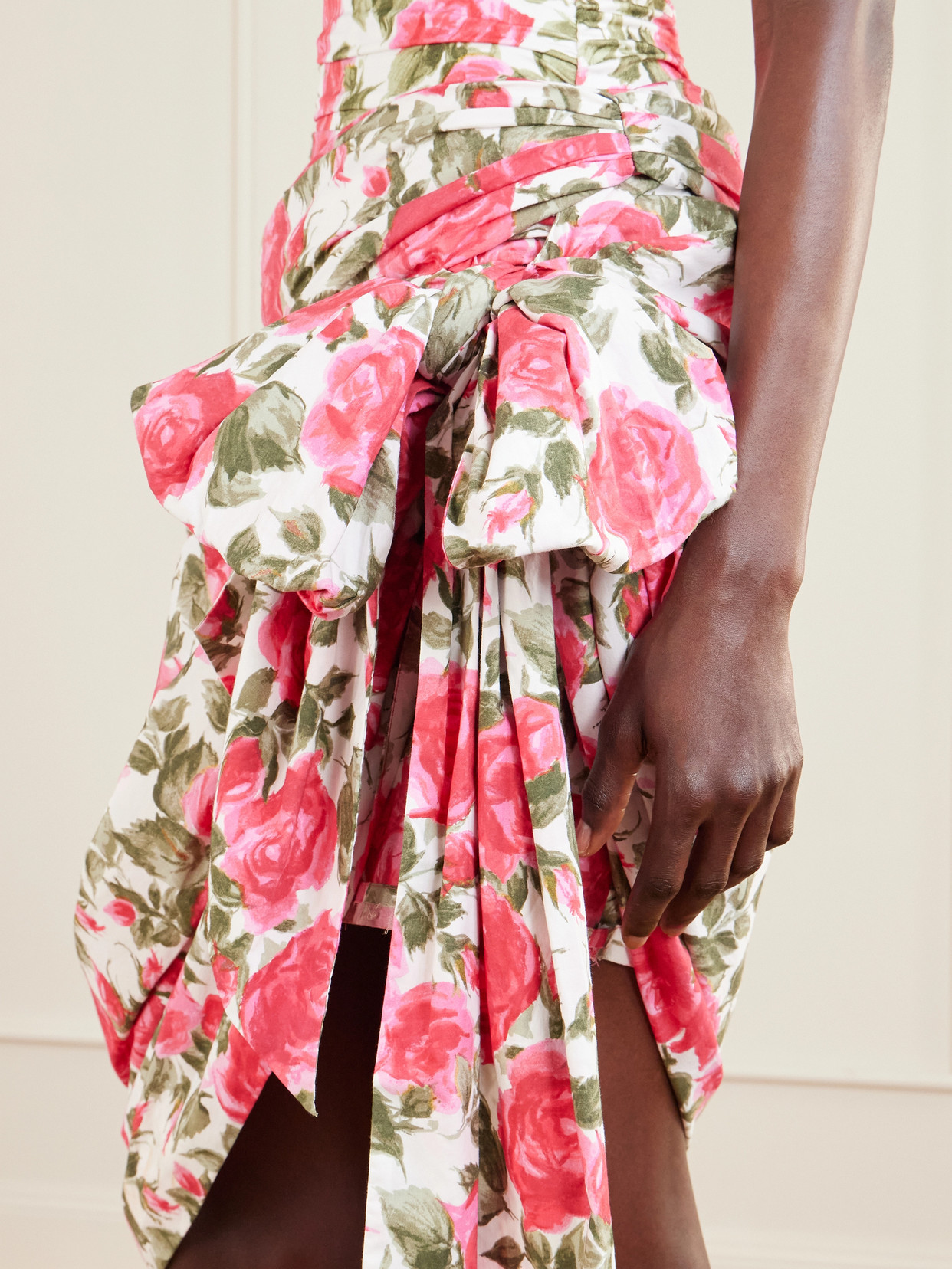 Chloé - Bow-Detailed Ruched Floral-Print Cotton-Poplin Mini