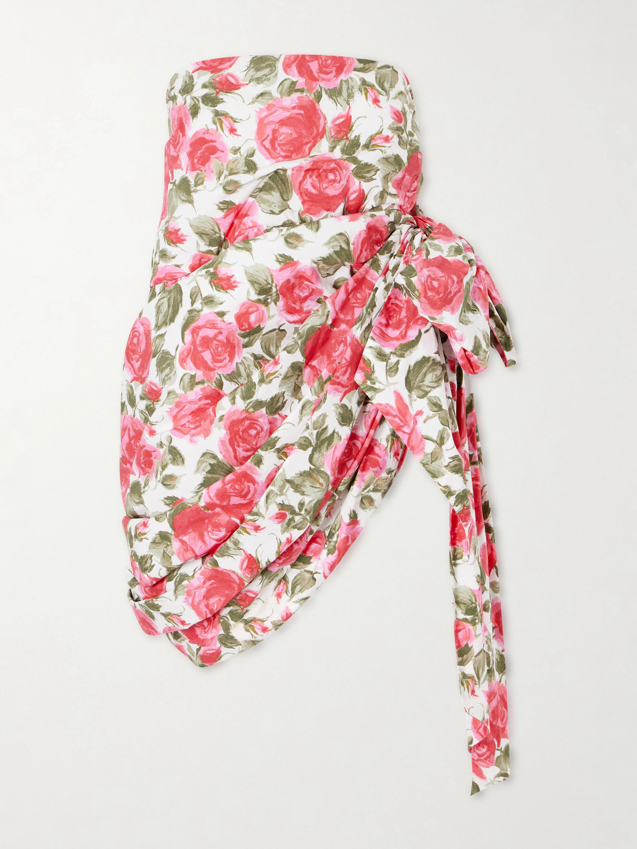 Chloé Bow-detailed Ruched Floral-print Cotton-poplin Mini Skirt In Pink