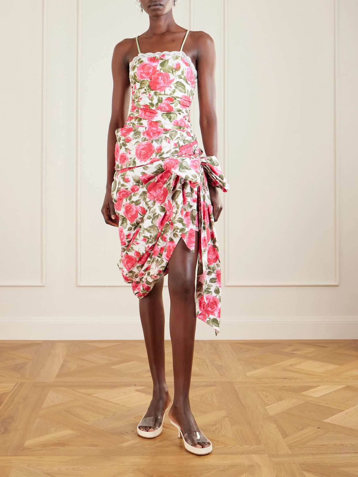 Chloé - Bow-Detailed Ruched Floral-Print Cotton-Poplin Mini
