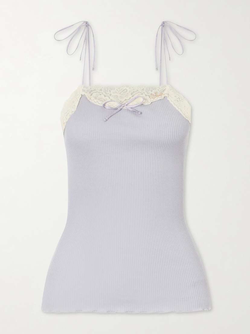 Chloé Logo-embroidered Lace-trimmed Cotton And Silk-blend Tank