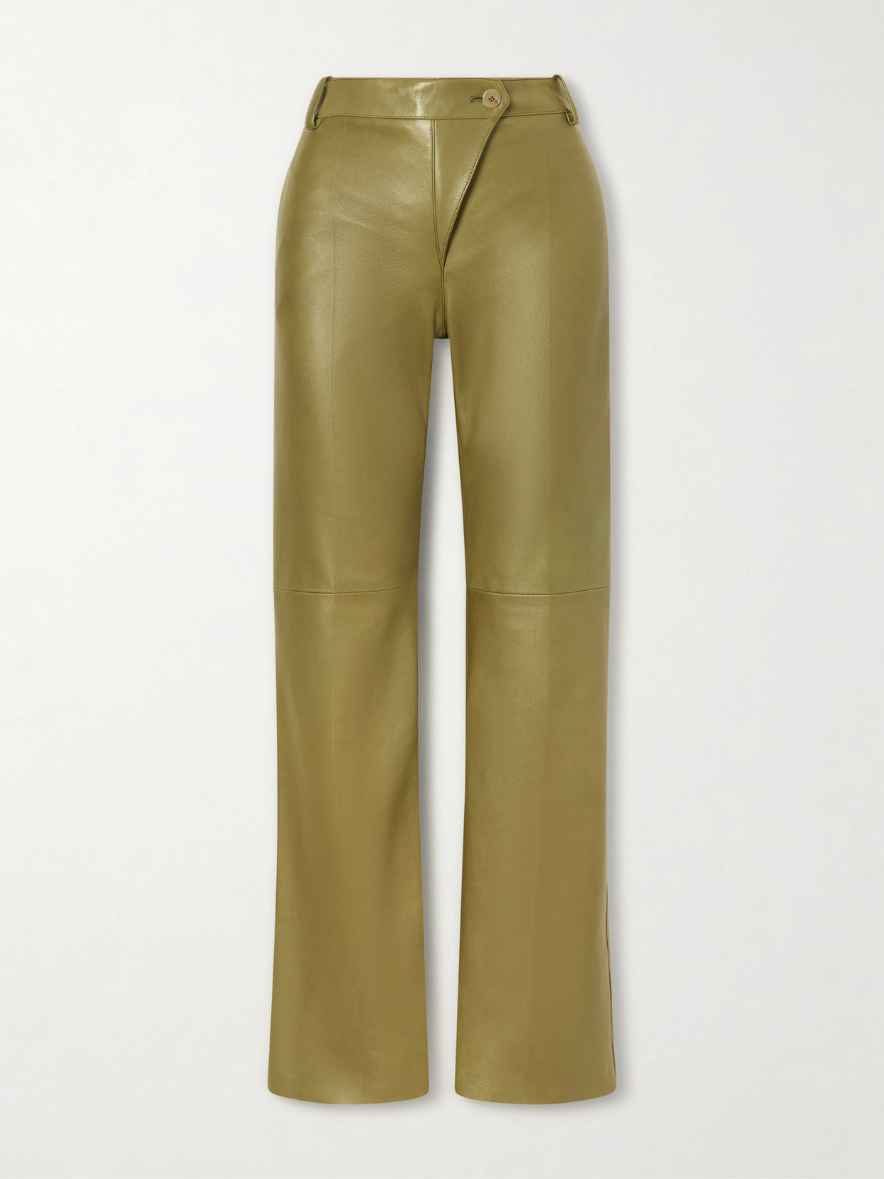 Chloé High-rise Paneled Leather Straight-leg Pants In Green