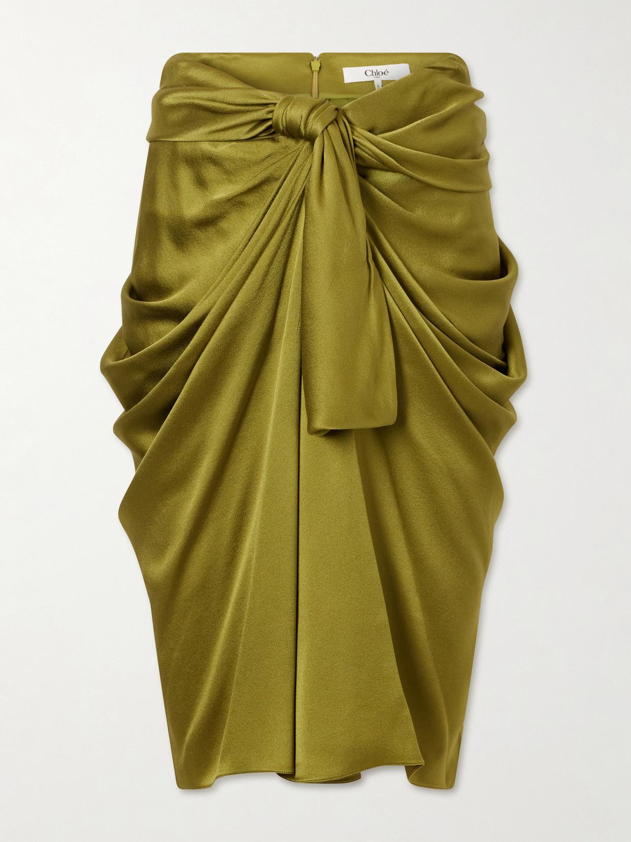Chloé Twist-front Silk-crepe De Chine Midi Skirt In Green