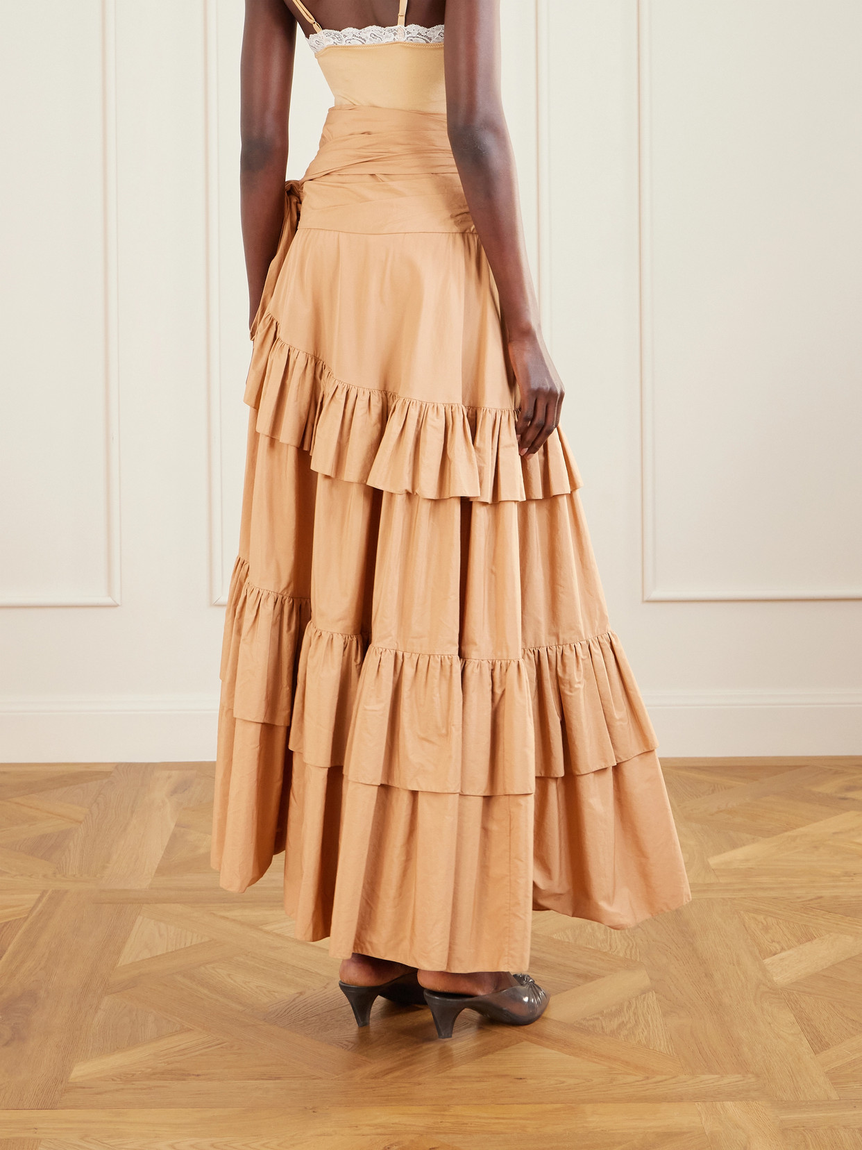 Chloé - Bow-Detailed Ruffled Organic Cotton-Poplin Midi
