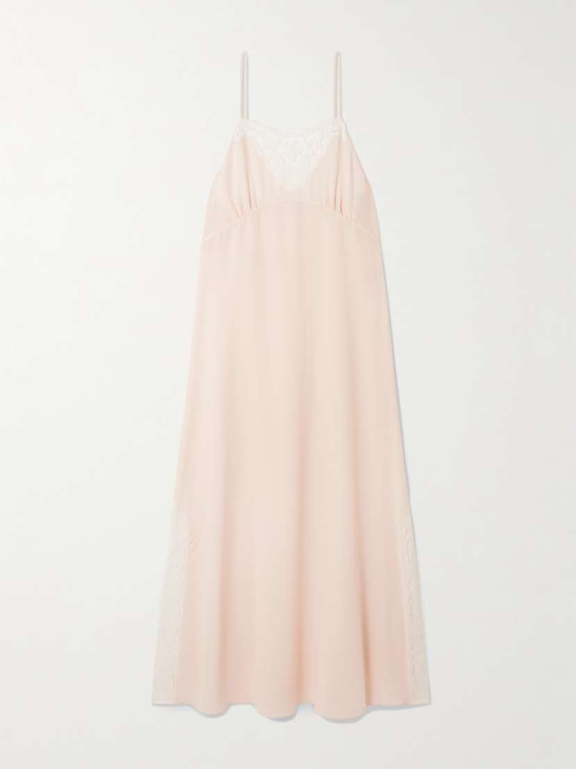 Lace-trimmed Silk Crepe De Chine Maxi Dress
