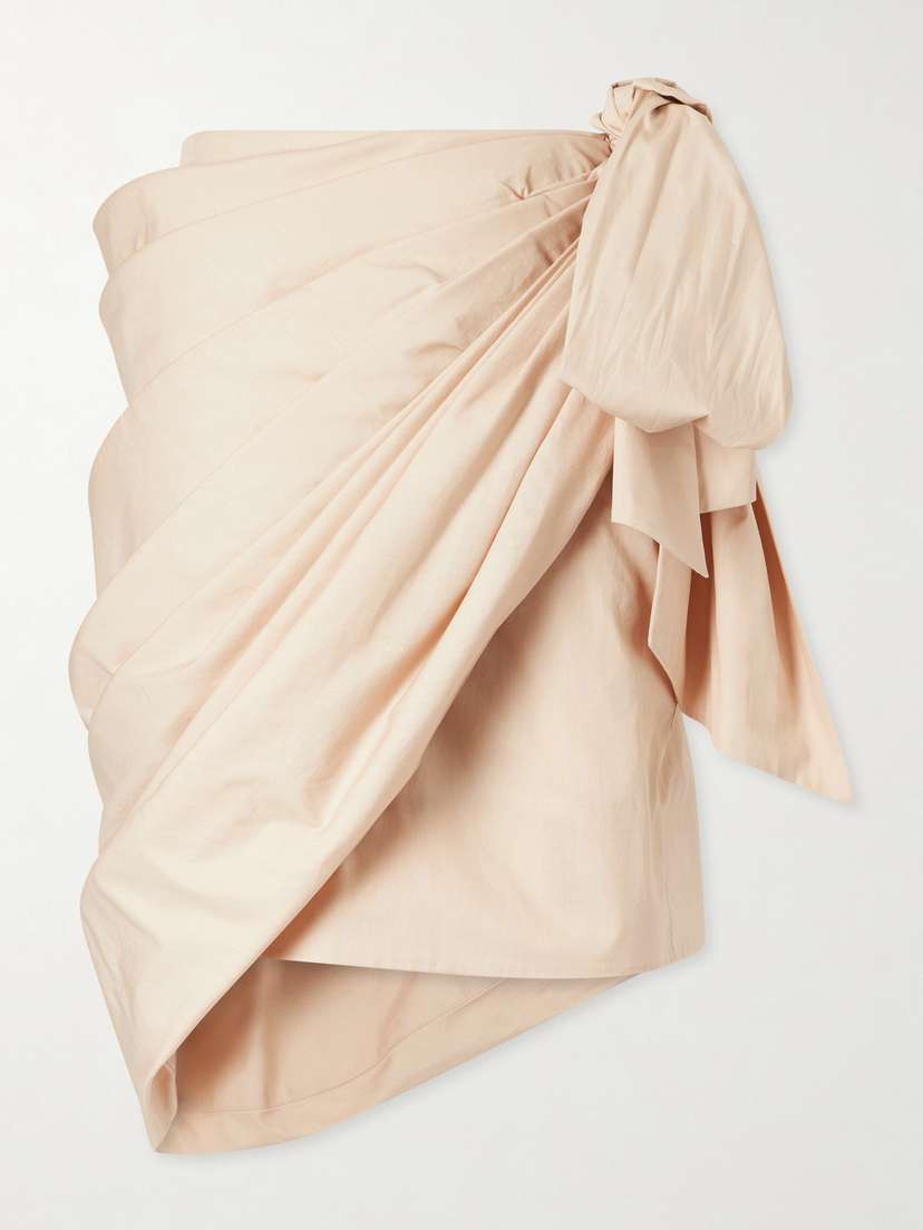 Chloé Bow-embellished Draped Cotton Midi Skirt
