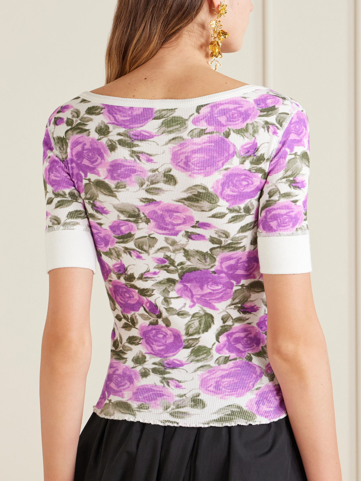 Chloé - Floral-Print Ribbed Stretch-Cotton Jersey T-Shirt