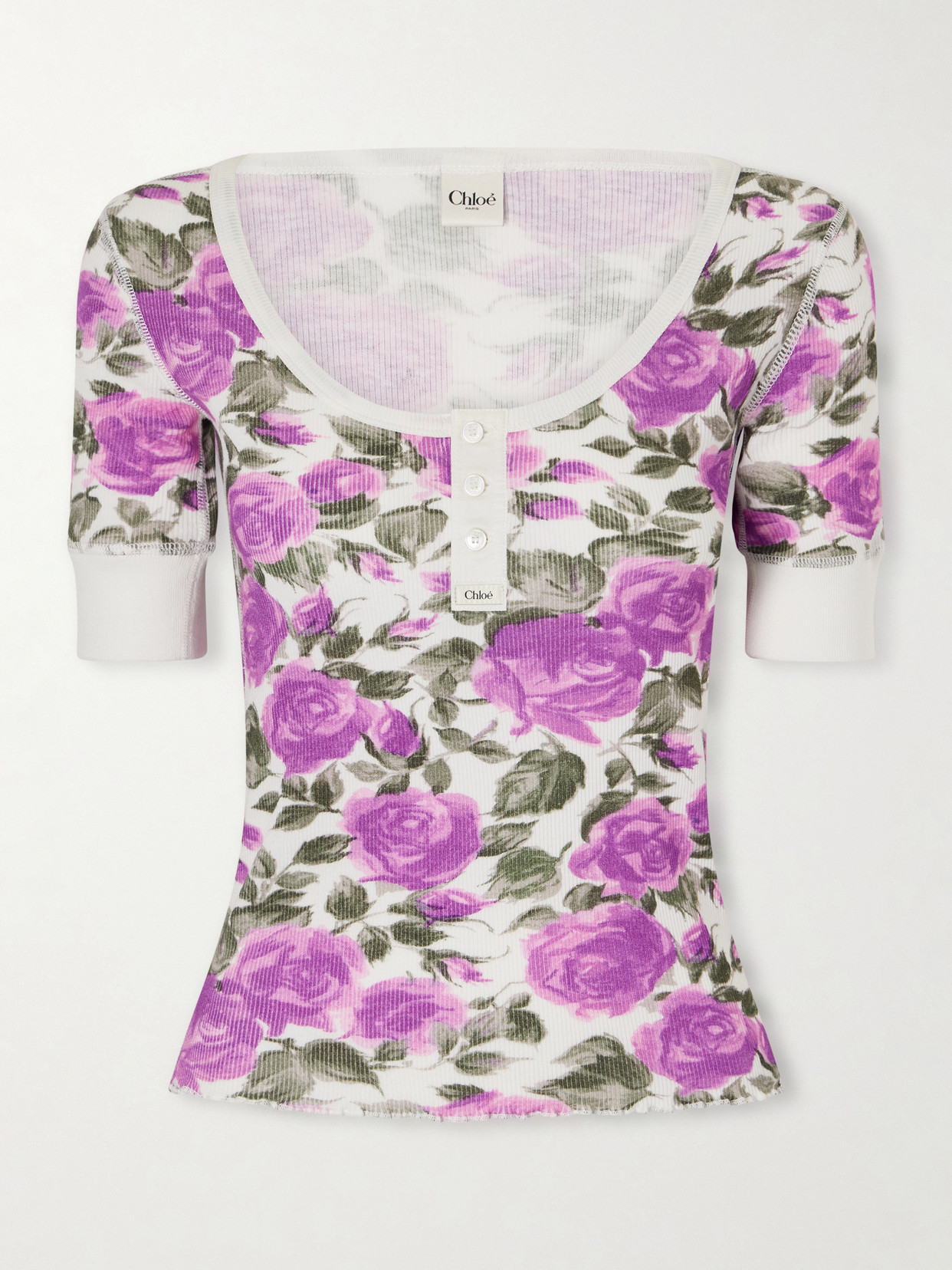 Chloé Floral-print Ribbed Stretch-cotton Jersey T-shirt In Multi