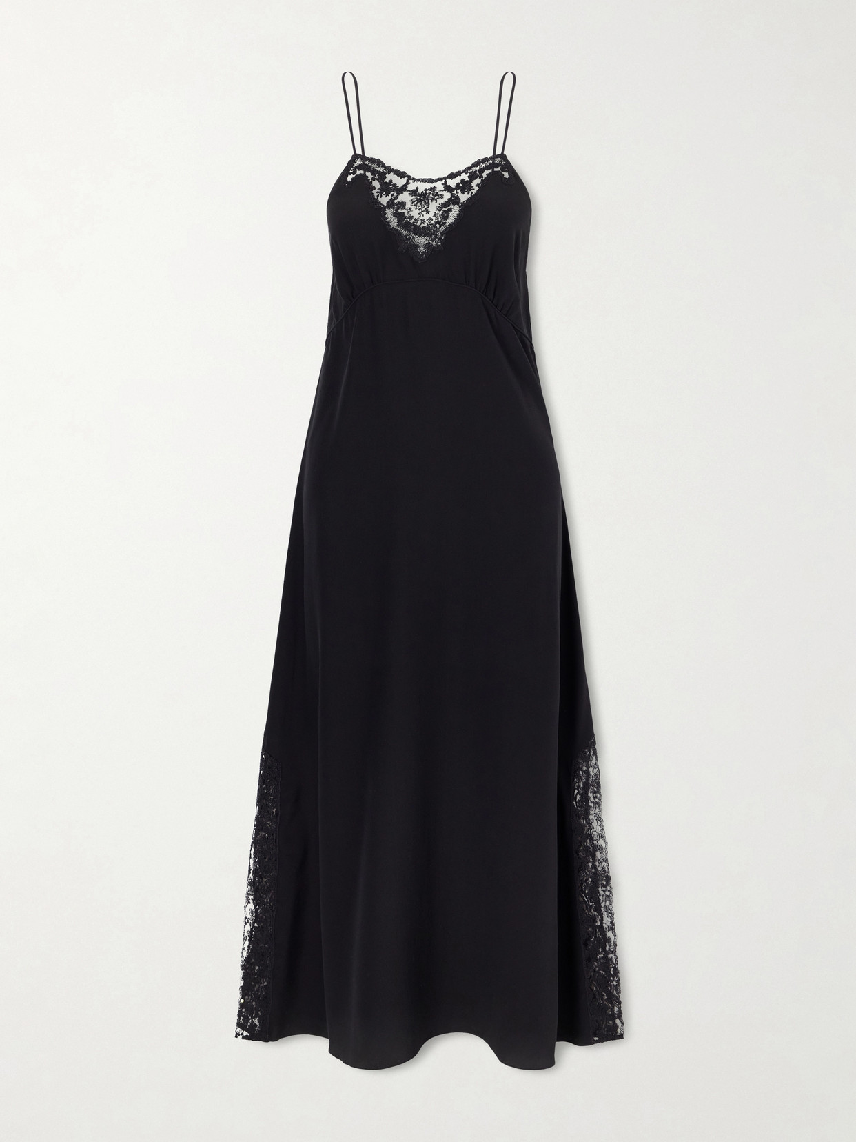 Chloé Lace-trimmed Silk Crepe De Chine Midi Dress In Black