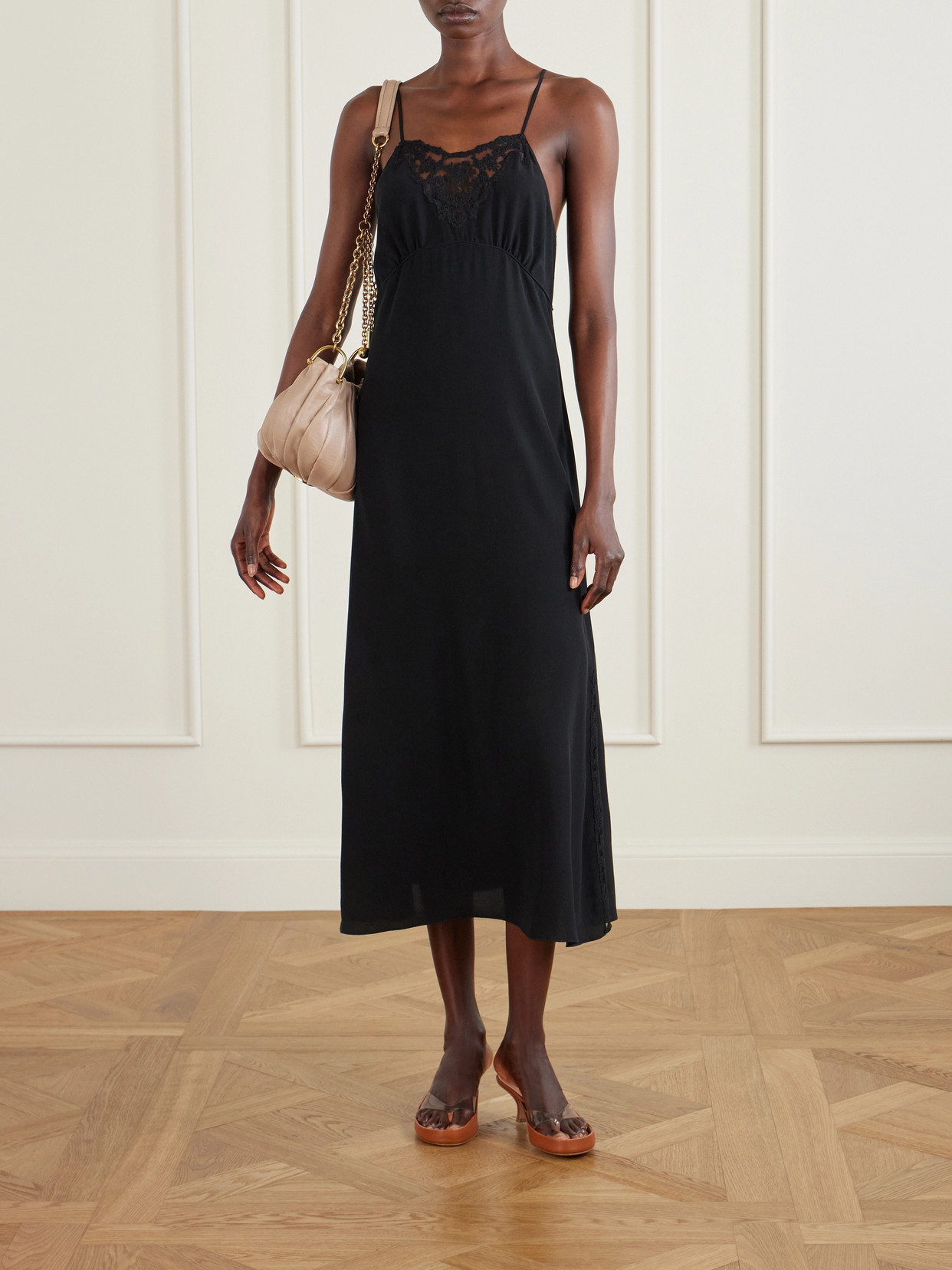 Chloé - Lace-Trimmed Silk Crepe De Chine Midi Dress