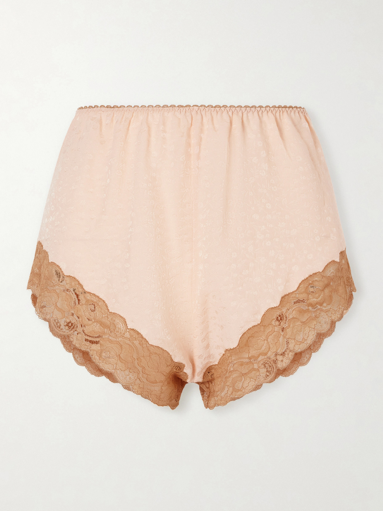 Chloé Lace-trimmed Silk-jacquard Shorts In Brown