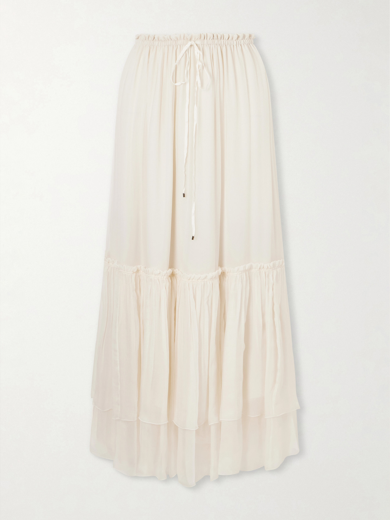 Chloé Tiered Silk Crepe De Chine Maxi Skirt In White