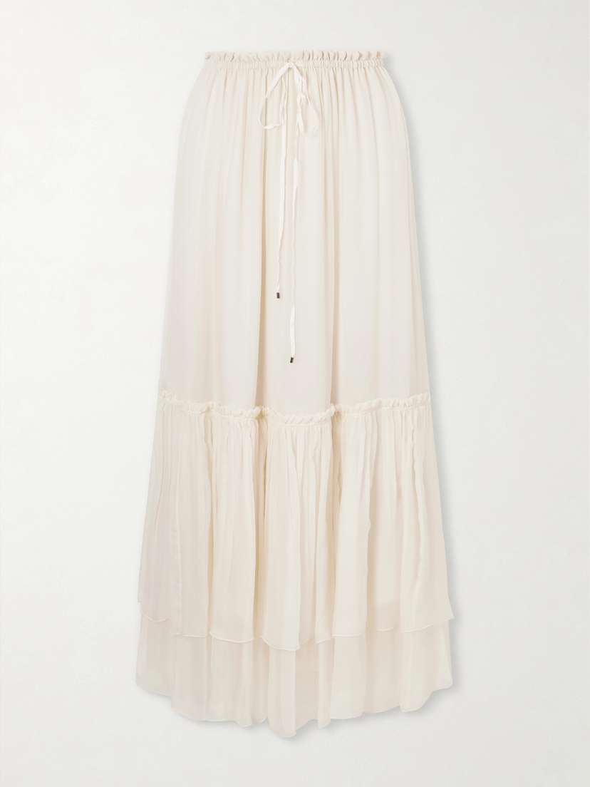 Chloé Tiered Silk Crepe De Chine Maxi Skirt