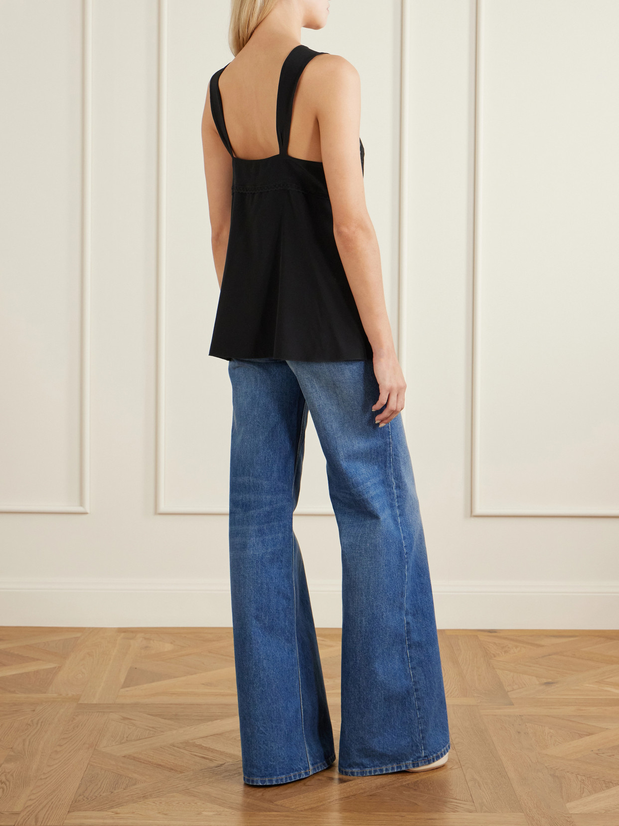 Chloé - Knotted Lace-Trimmed Silk Crepe De Chine Tank