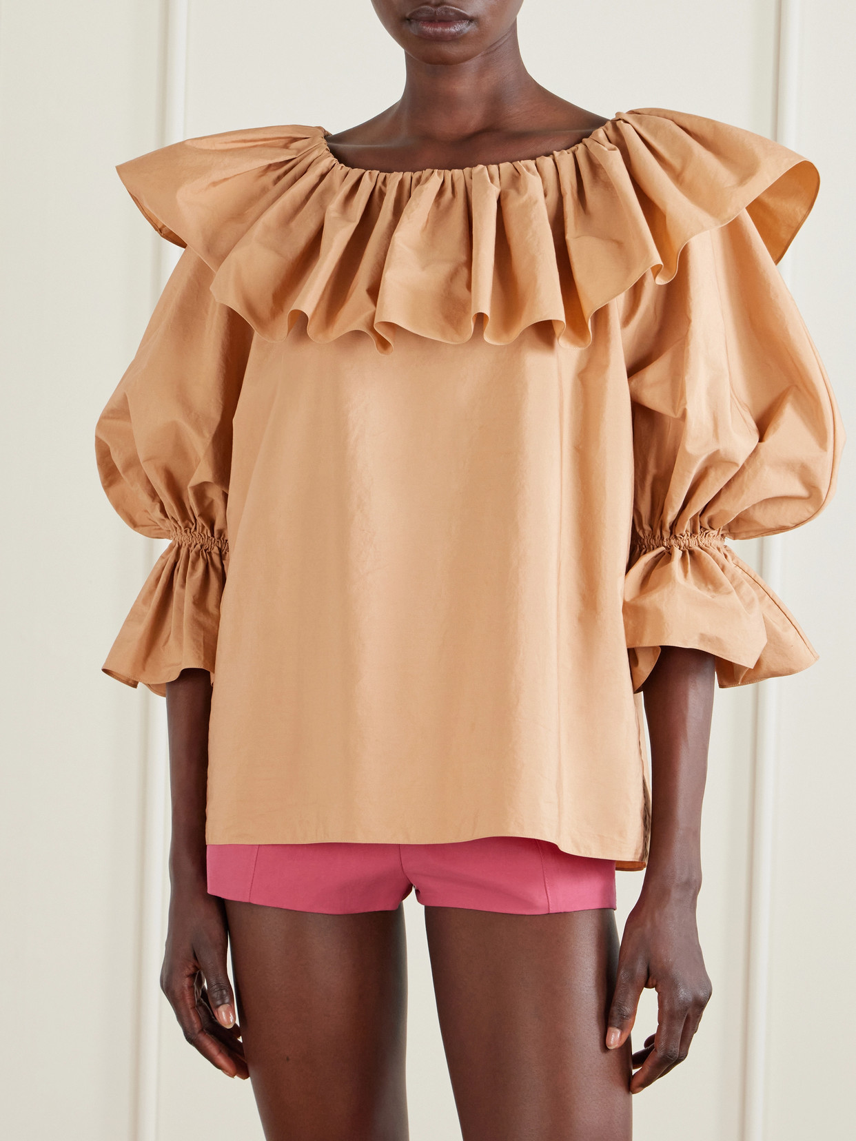 Chloé Ruffled Cotton Blouse With Drawstring Cuffs For Women In Brown