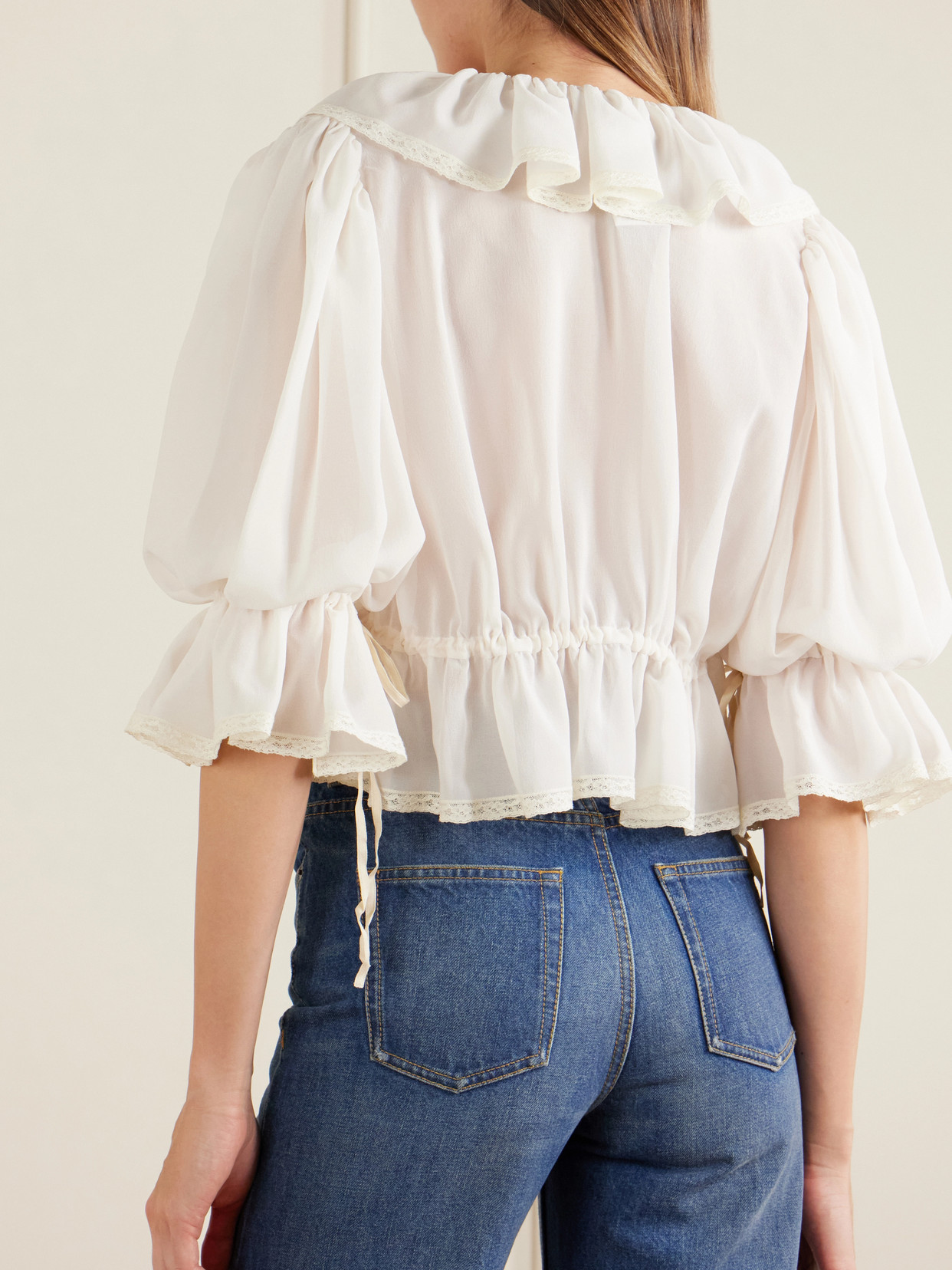 Chloé - Lace-Trimmed Ruffled Silk-Georgette Blouse