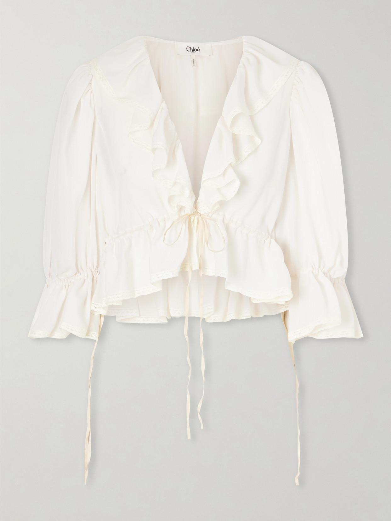 Chloé Lace-trimmed Ruffled Silk-georgette Blouse In White