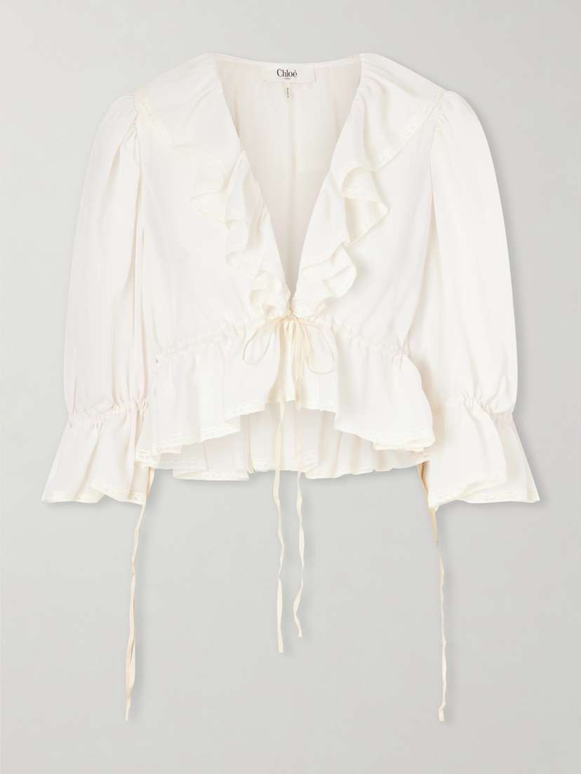 Chloé Lace-trimmed Ruffled Silk-georgette Blouse