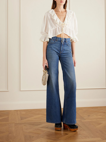 Chloé Lace-trimmed ruffled silk-georgette blouse
