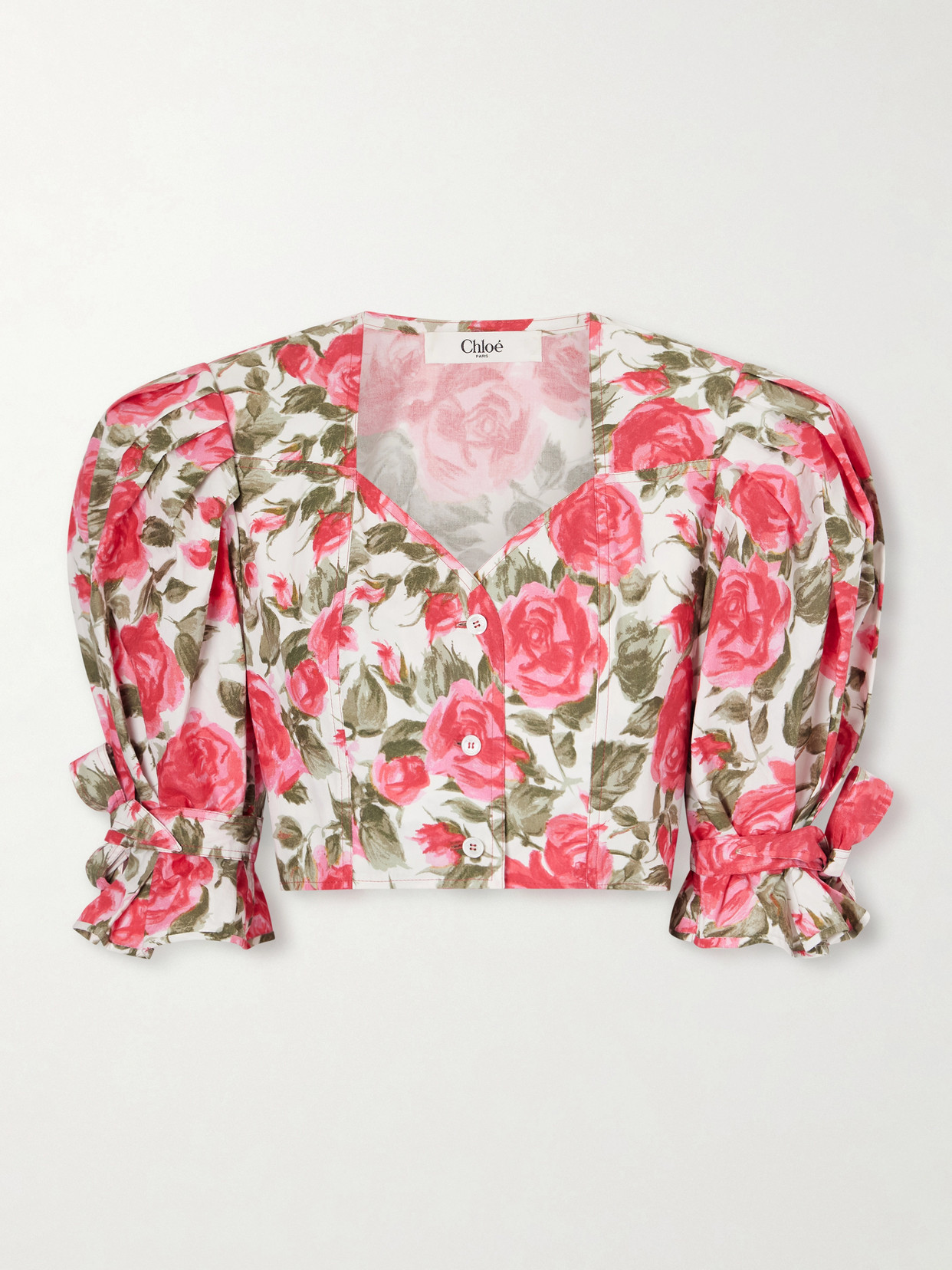 Chloé Chloe Floral-print Cotton-poplin Cropped Blouse In Pink