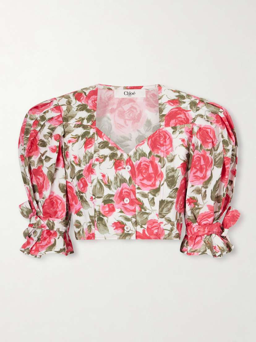 Cropped Floral-print Cotton-poplin Top