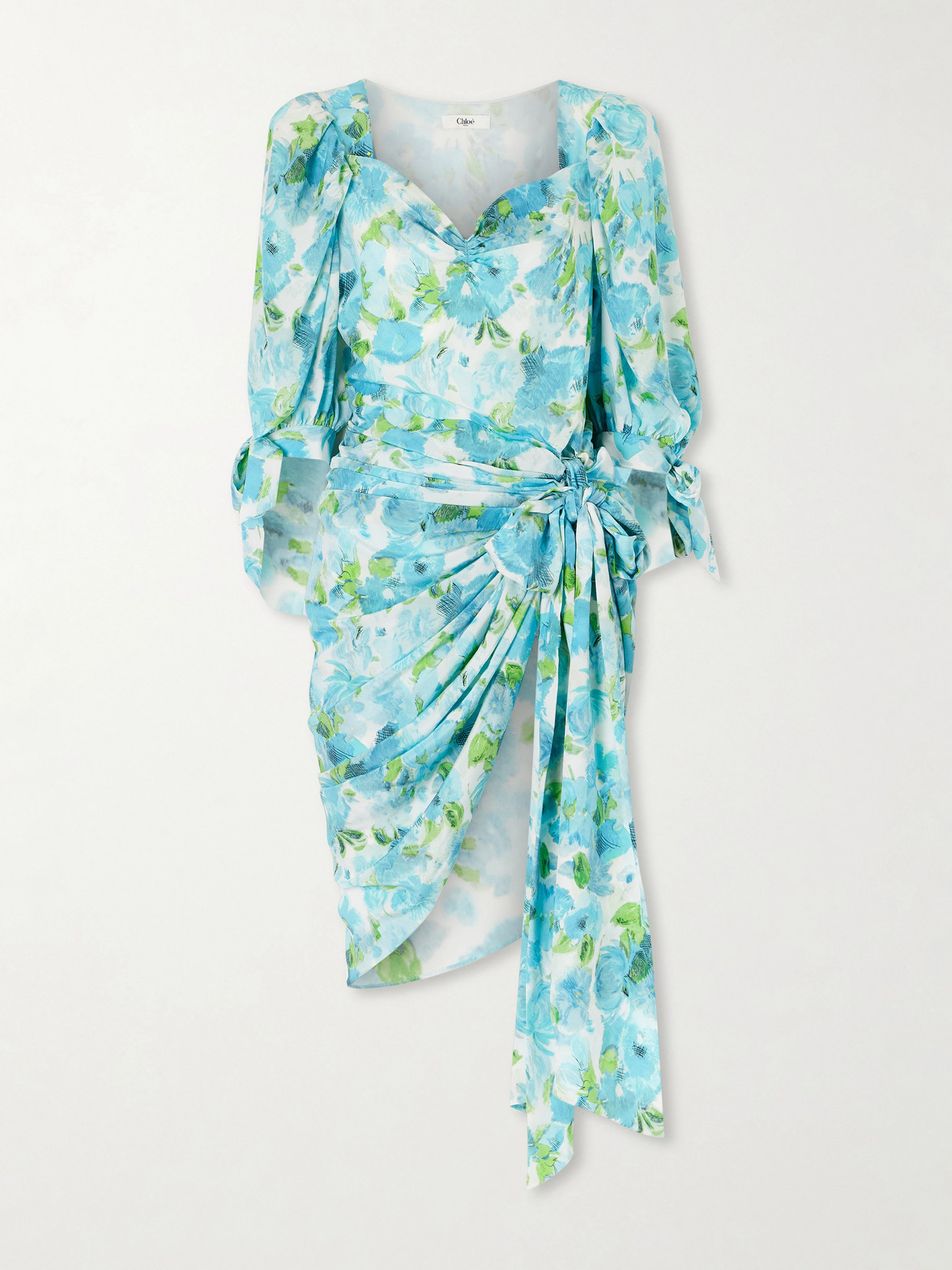 Chloé Draped Floral-print Silk Mini Dress In Multi